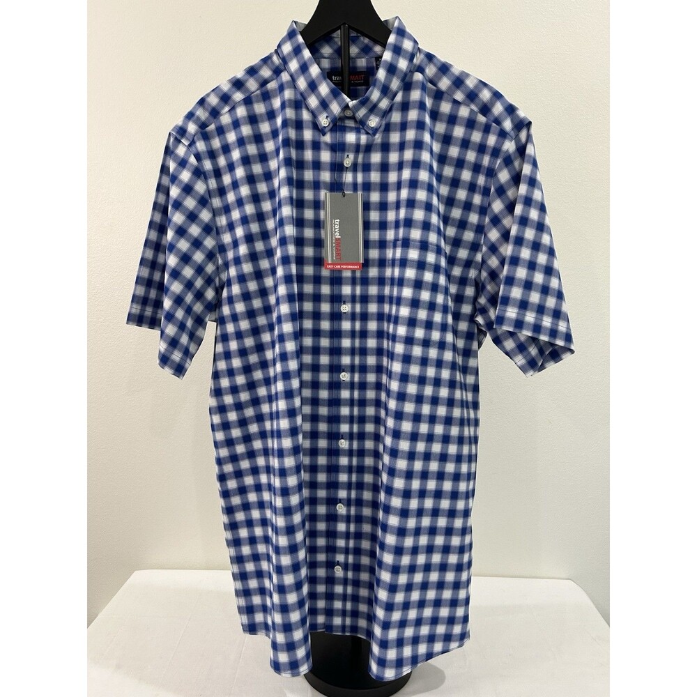 TravelSmart Mens XLT Short Sleeve Button Down Plaid Shirt Iron Free New With Tag